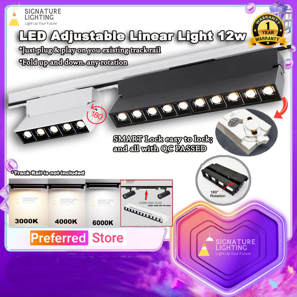 Linear Led Track Light Adjustable Type 12w 20w Fold up & Down 180 ...