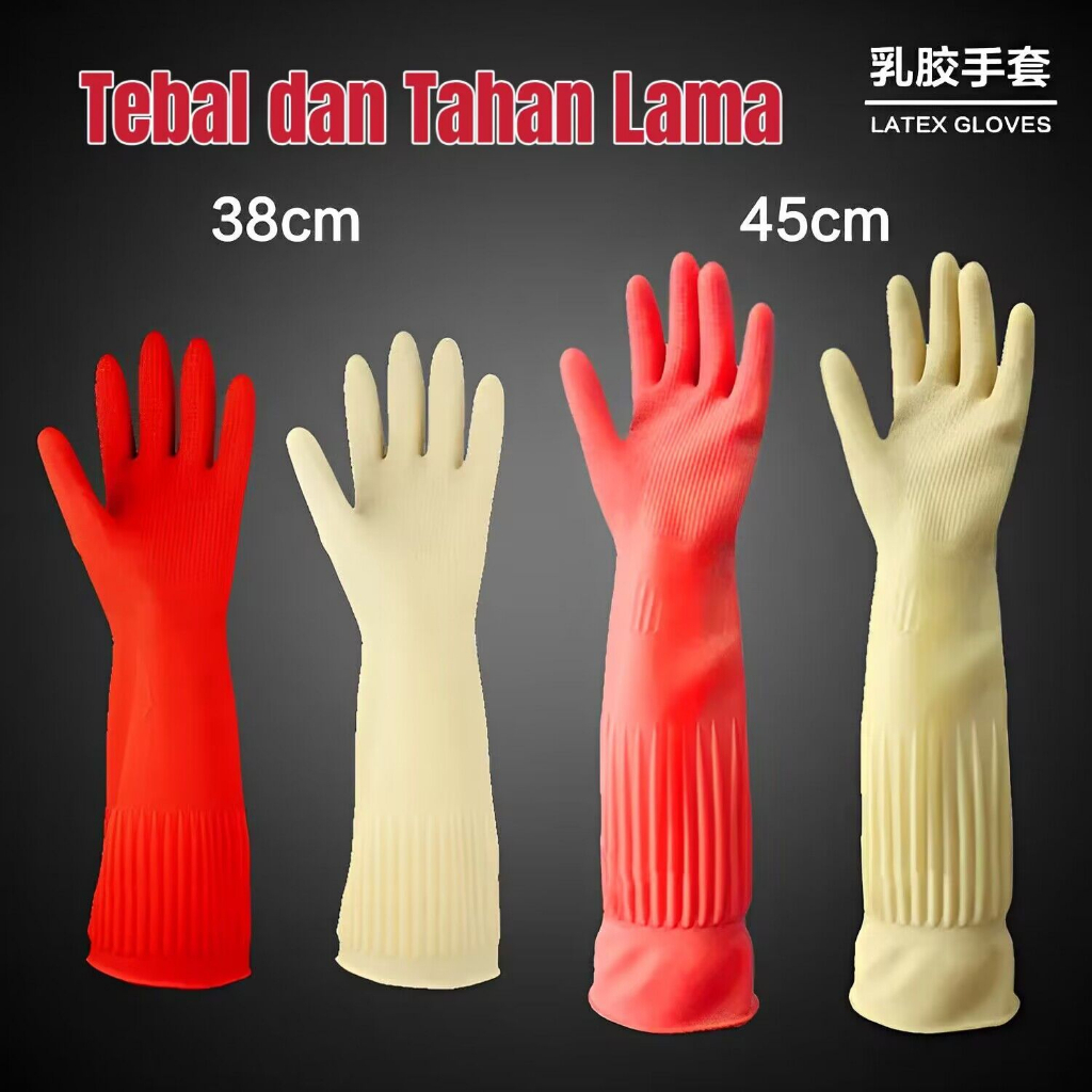 【38-45CM】Thickened Lengthened Korea Cleaning Gloves Dishwashing Rubber Glove Natural Latex Pvc Sarung Tangan Getah橡胶乳胶手套