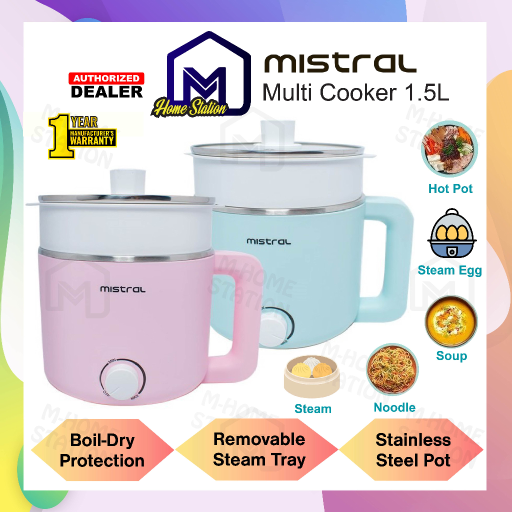 Mistral Electric Cooker - Multipot MultiCooker with Steam Tray Periuk Serbaguna Dgn Pengukus (1.5L) MEC3015 / MEC-3015