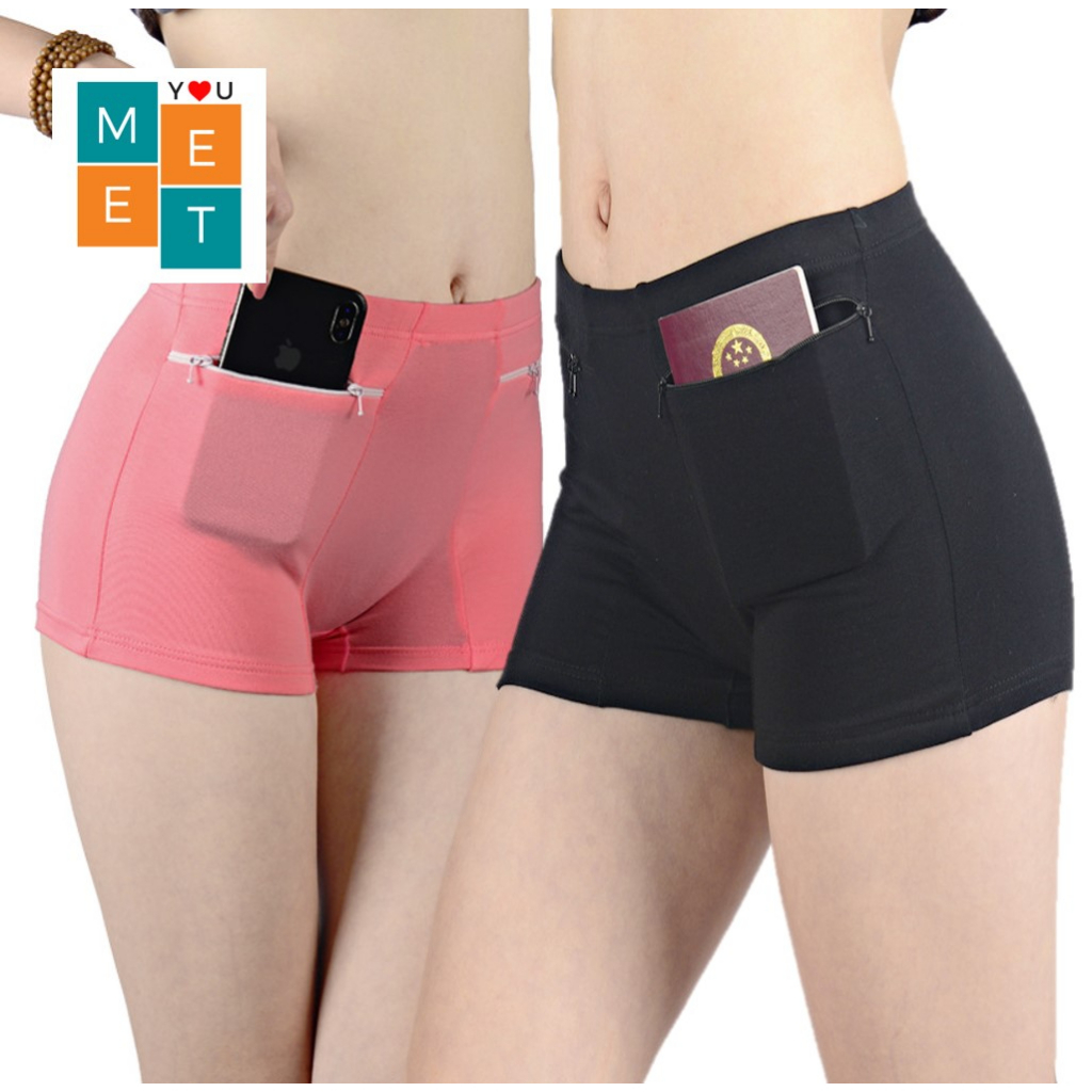 Cotton Women Underwear Anti-Theft Solid Pocket Zipper Antibacterial Panties Warm Walt Travel