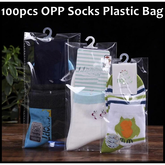 100pcs Transparent Self Adhesive Plastic Bag For Socks Hand Socks / Plastik Stocking Berpelekat