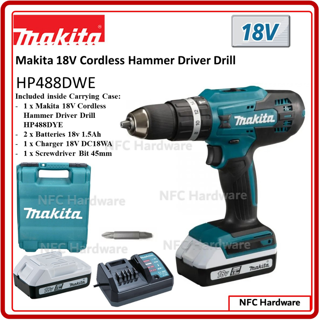 MAKITA HP488DWE 18V Cordless Hammer Driver Drill | Shopee Malaysia