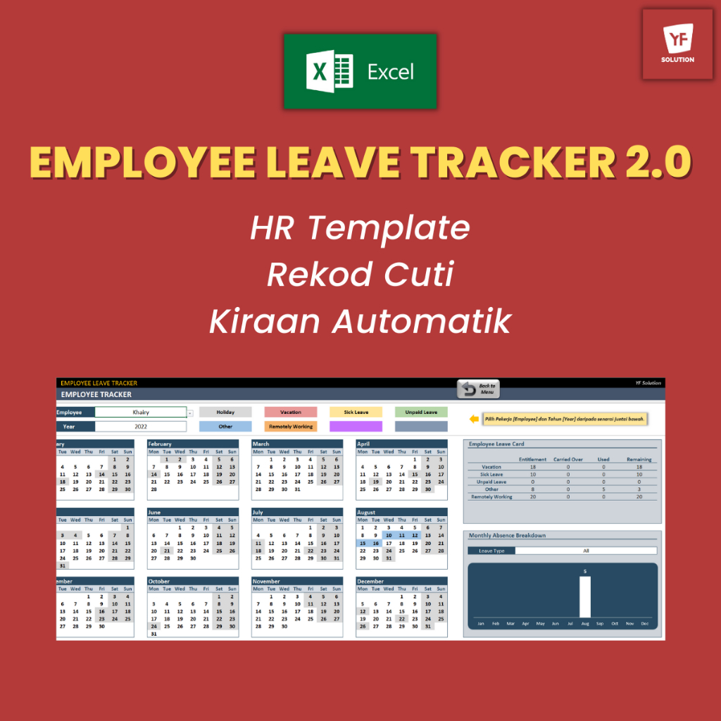 Employee Leave Tracker 2.0【Excel】| Rekod Cuti Pekerja 2.0 【Lifetime Customer Service Support】
