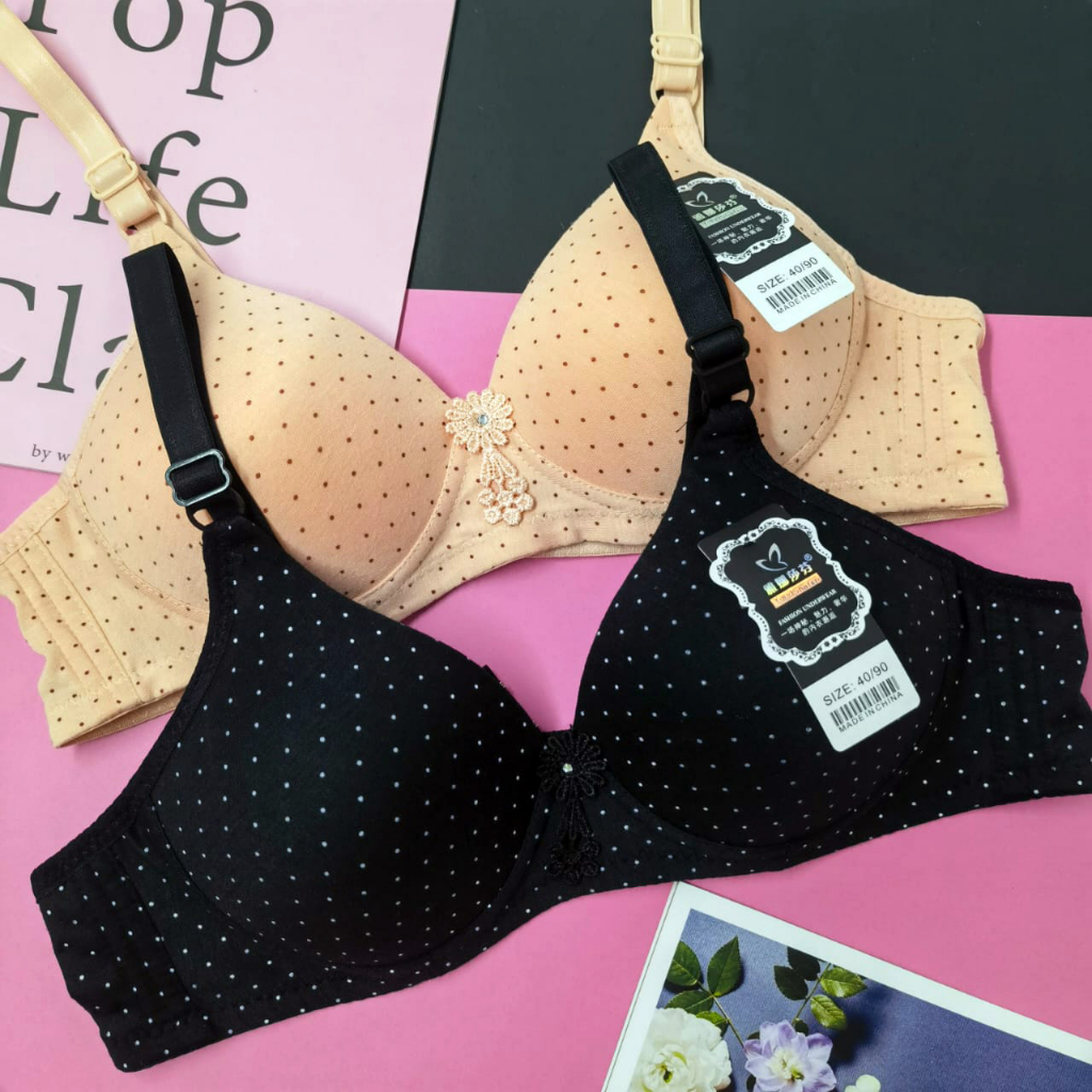 mybra Women Bra Wireless 34-42B Polka Dot Cotton Bra Baju Dalam Wanita 内衣無鋼圈 coli wanita