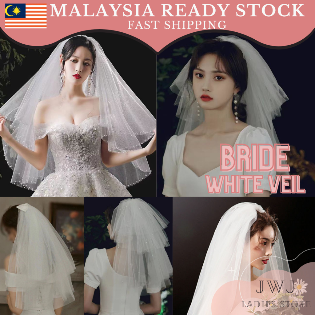 [READY] Bride Veil White Veil For Bride To Be Bridal Shower Wedding Veil Pengantin Kahwin 新娘结婚头纱