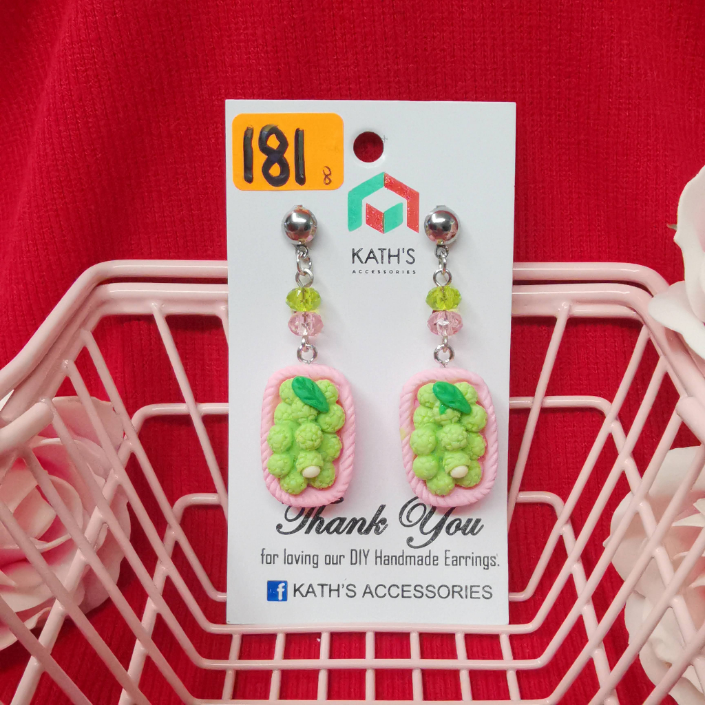 [KATH'S ACCESSORIES] HANDMADE EARRINGS 3D RESIN CHARMS FRUIT BASKET LYCHEE AND PEACH BASKET CUTE DANGLING UNIQUE FASHION