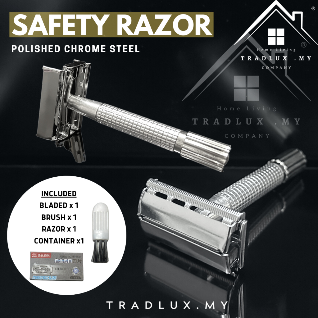 Polished Chrome Steel Safety Razor Shaver Men Shaving Men's Traditional ...