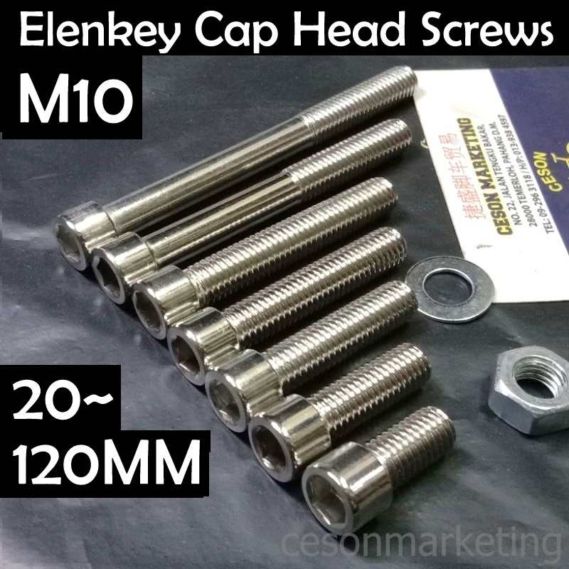 M10 Hex Socket Cap Head Screws 304 Stainless Steel SHINY SURFACE Allen