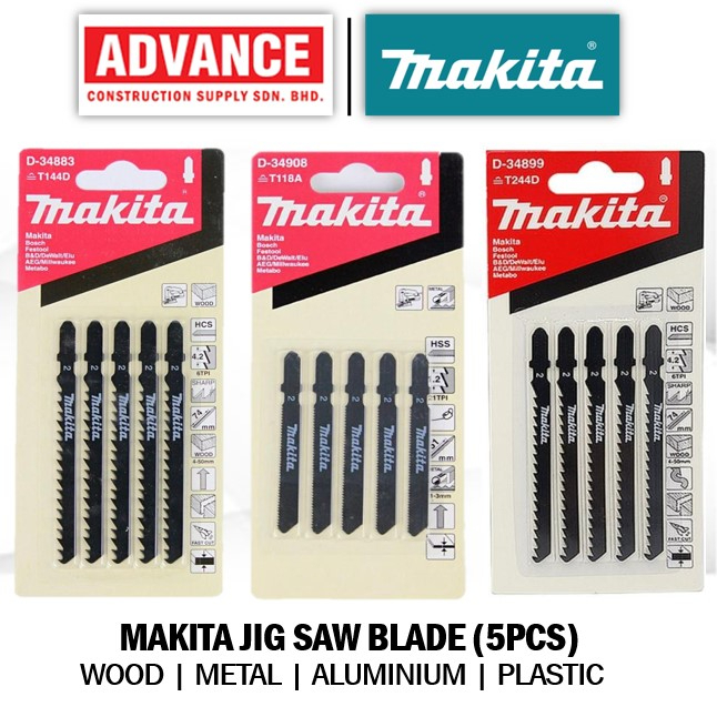 Makita Jig Saw Blade Set Metal Wood PVC Aluminium T144D T244D T118A