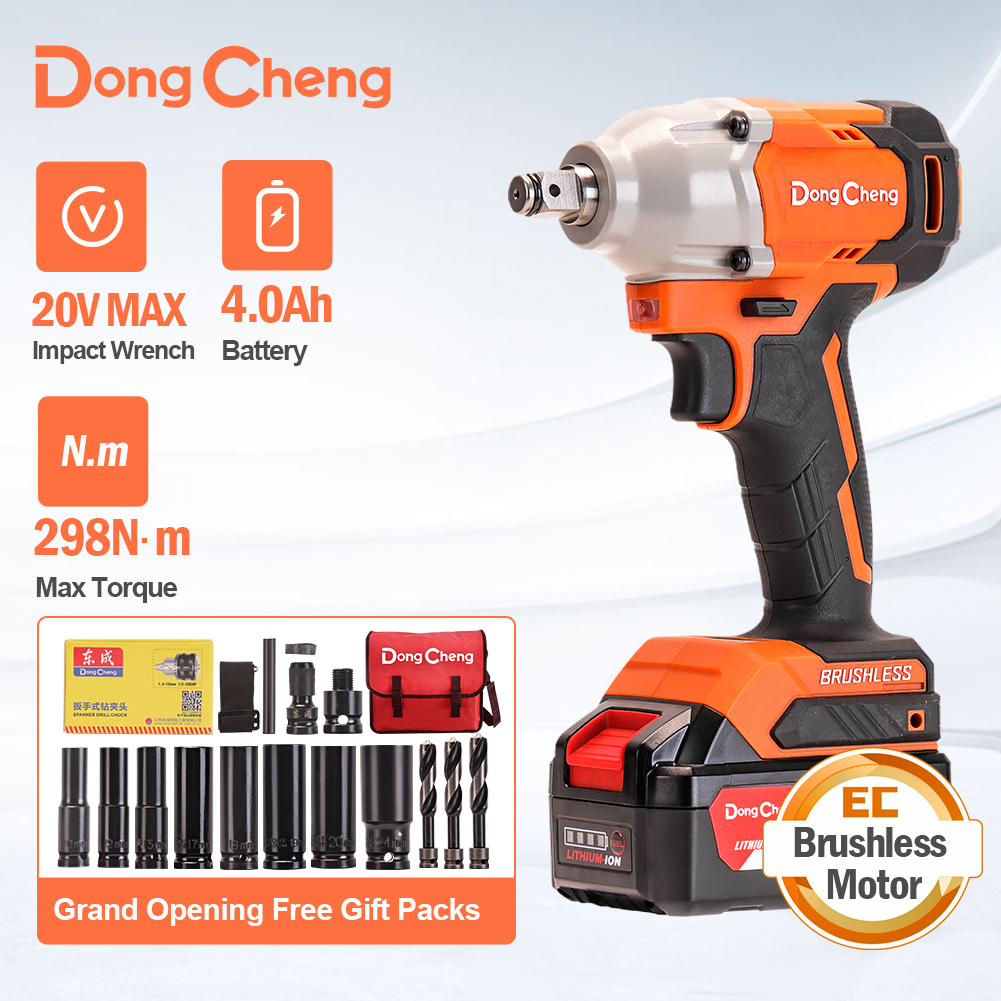 DongCheng 20V Max Brushless Cordless Impact Wrench Drill 298N.m Max ...