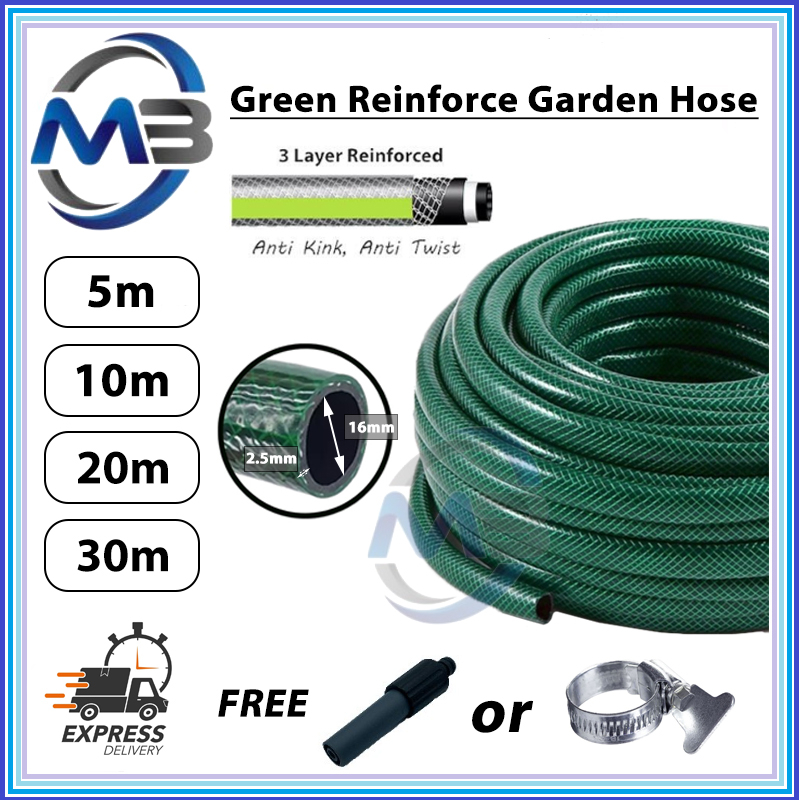 5m 10m 20m 30m x 2.5mm Reinforced PVC Flexible Garden Hose Green Getah ...