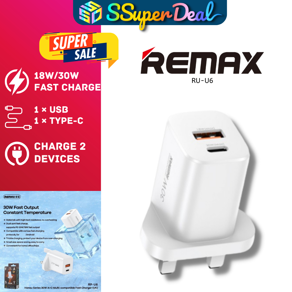 Remax Hansu Series RP-U6 30W A+C Foldable Fast Charger | Shopee Malaysia