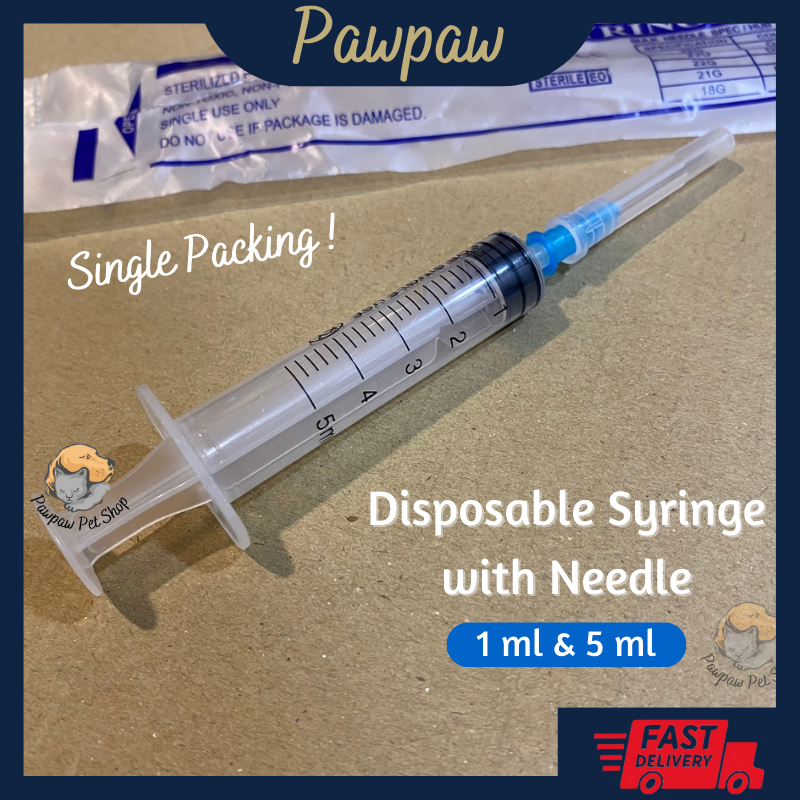 Pawpaw Disposable Plastic Syringe 1ml 5ml with Needle Picagari Haiwan
