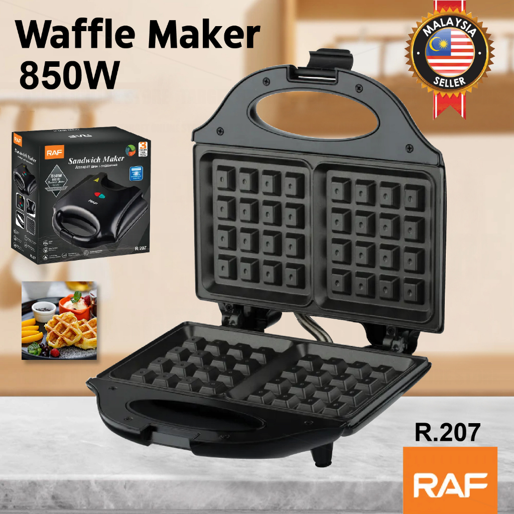 RAF Waffle Maker Panini Press 850W Non Stick Coated Double Side Breakfast Machine / Mesin Pembuat Wafer