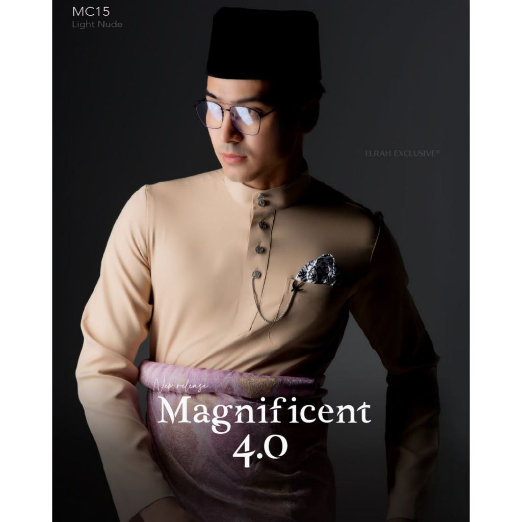 Elrah Baju Melayu Light Nude Light Cream Percuma Sampin Slim Fit