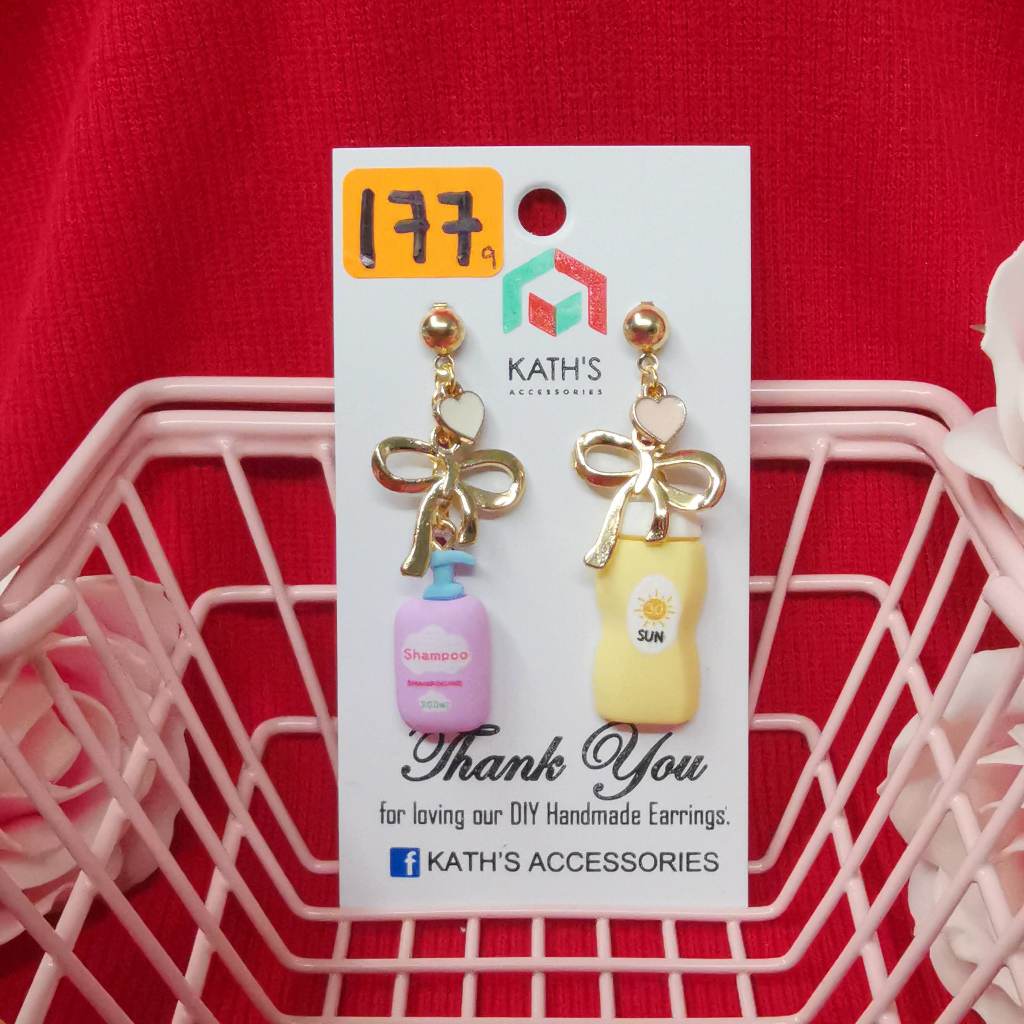 [KATH'S ACCESSORIES] HANDMADE EARRING 3D RESIN CHARM SHAMPOO AND SUNBLOCK SUNSCREEN CUTE DANGLING UNIQUE FASHION EARRING