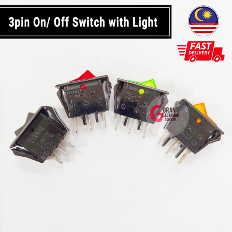 3pin On Off Switch with Light 10A 250VAC Neon Lamp Rectangular | Shopee ...