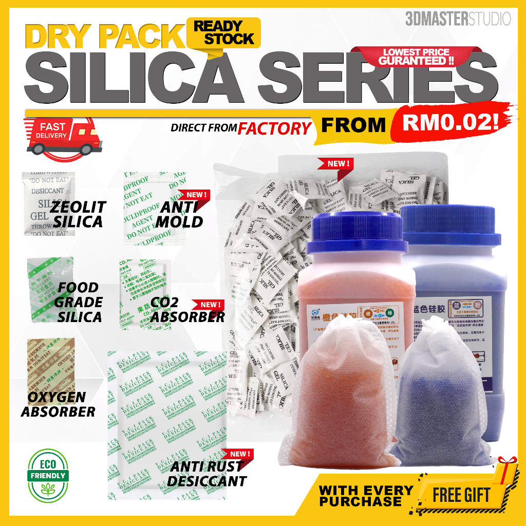 READY STOCK- 100pcs/50pcs HIGH ABSORBTION SILICA GEL DESICCANT 1G / FOOD GRADE SILICA / OXYGEN ABSORBER - 3DMASTER