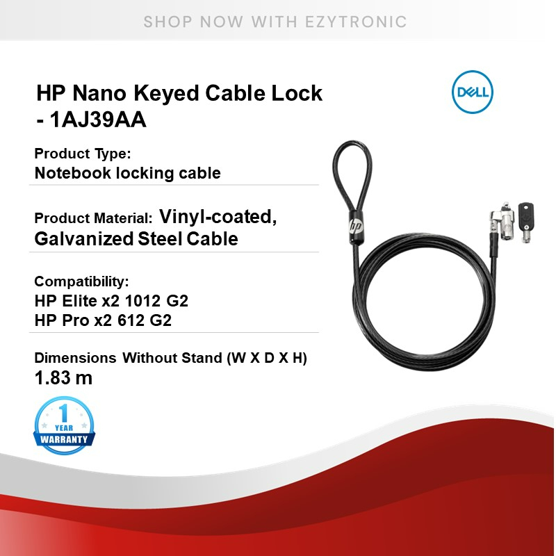 HP Nano Keyed Cable Lock 1AJ39AA for HP Elite x2 1012 G2 / HP Pro x2