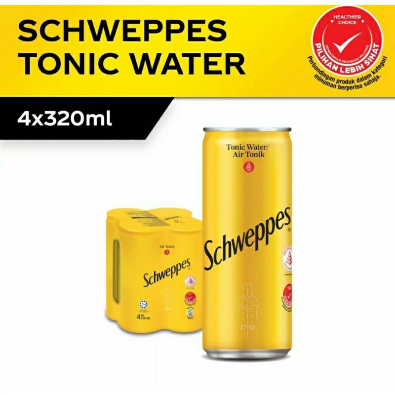 Schweppes Tonic Water 汤力水 Air Tonik 320ml x 4 can (BB 9/2023) Shopee