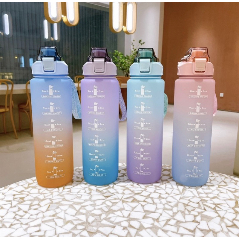 Gradient Color Water Bottle With Time Marked BPA Free 1000ml | Shopee ...