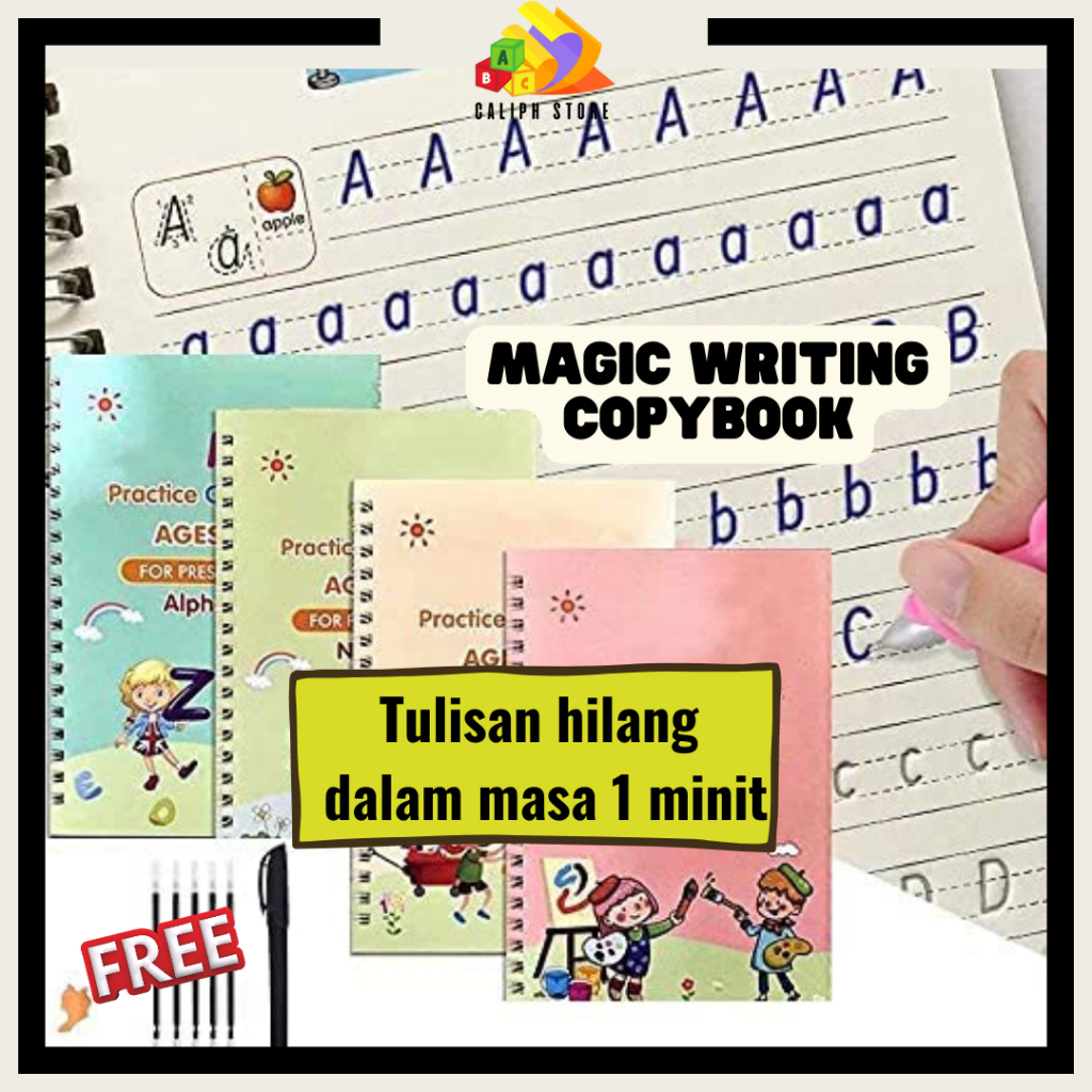 4 Magic Book Kids Buku Belajar Menulis ABC Writing Practice Math Drawing Number Pen Pencil Holder