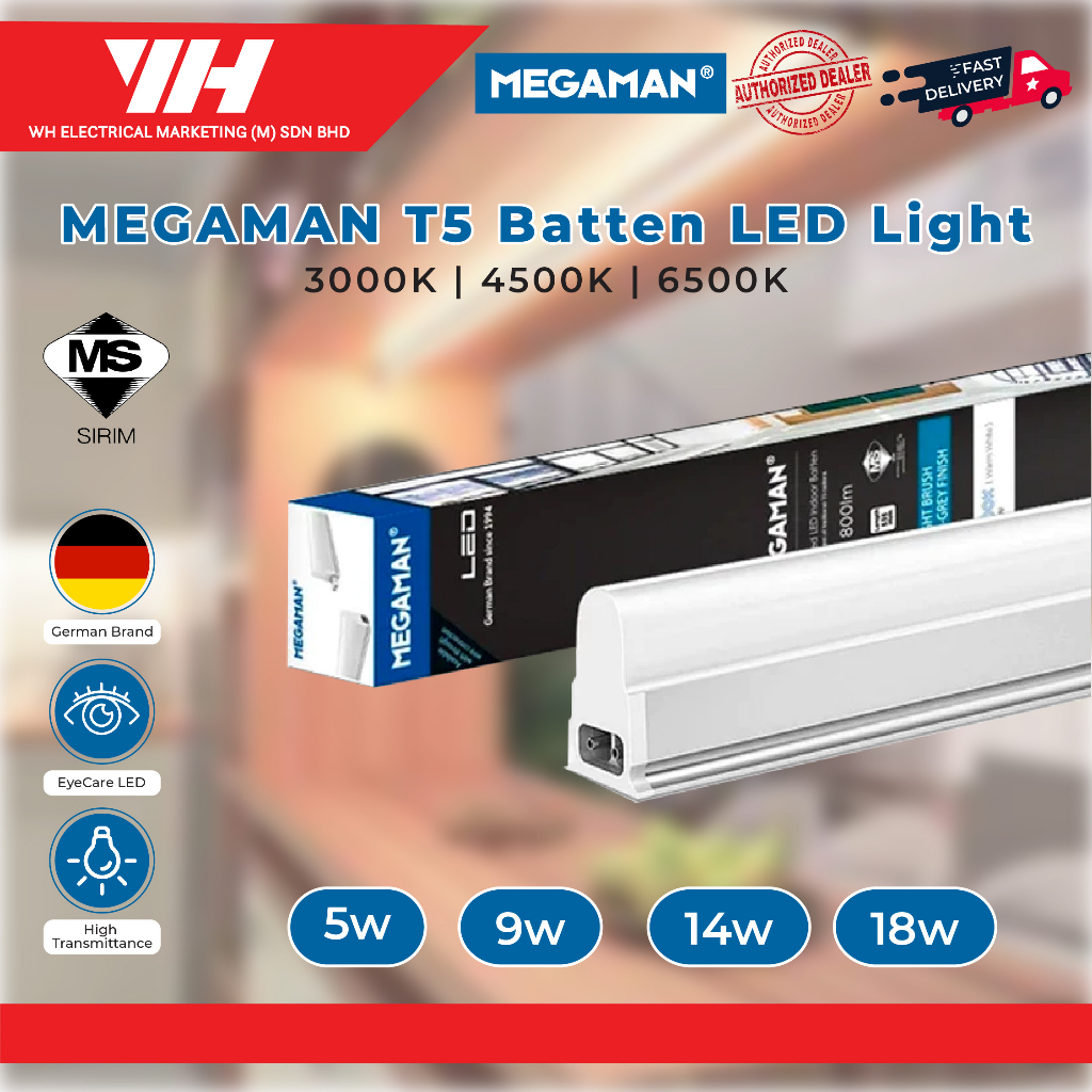 MEGAMAN T5 Batten LED Light Tube (5W/9W/14W/18W) - 3000K/4000K/6500K ...