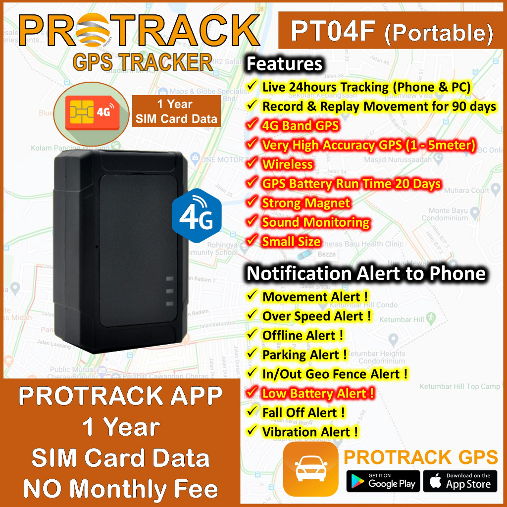 GPS Tracker PT04F 4G Wireless [12 Months GPS Data Included] Builtin