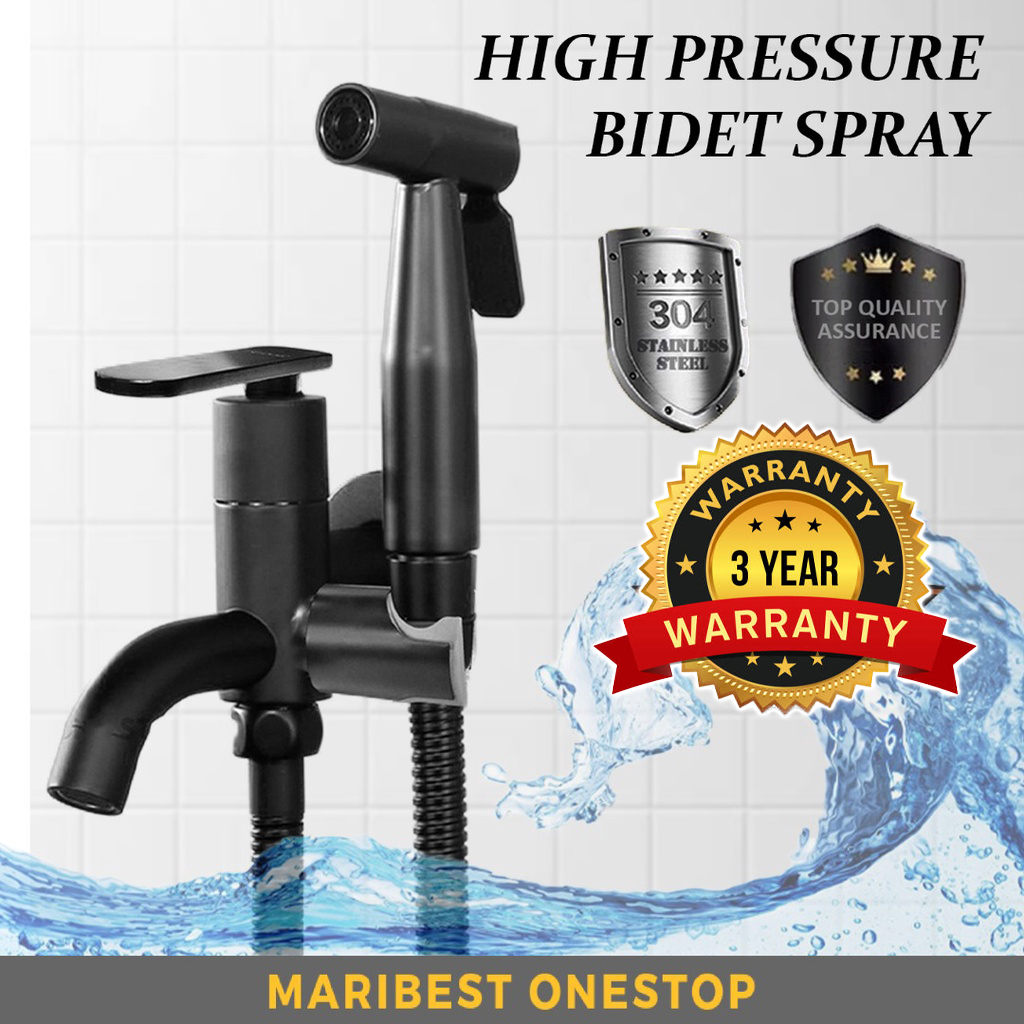 304 Stainless Steel Hand Bidet Spray Set Bathroom Faucet Two Way Water Tap Faucet High Pressure Toilet Bidet Hose Paip