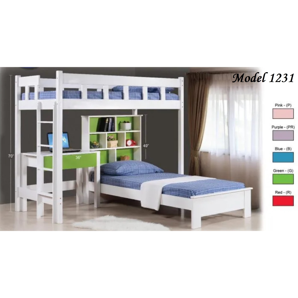 LX 1229 / 1231 Solid Wood DOUBLE DECKER BEDS With / Without Study Desk