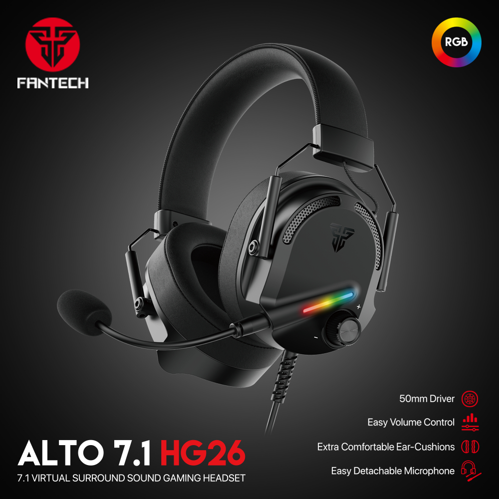 Fantech ALTO HG26 7.1 Virtual Surround Sound Gaming Headset / Extra comfortable ear-Cushions Breathable Memory Foam