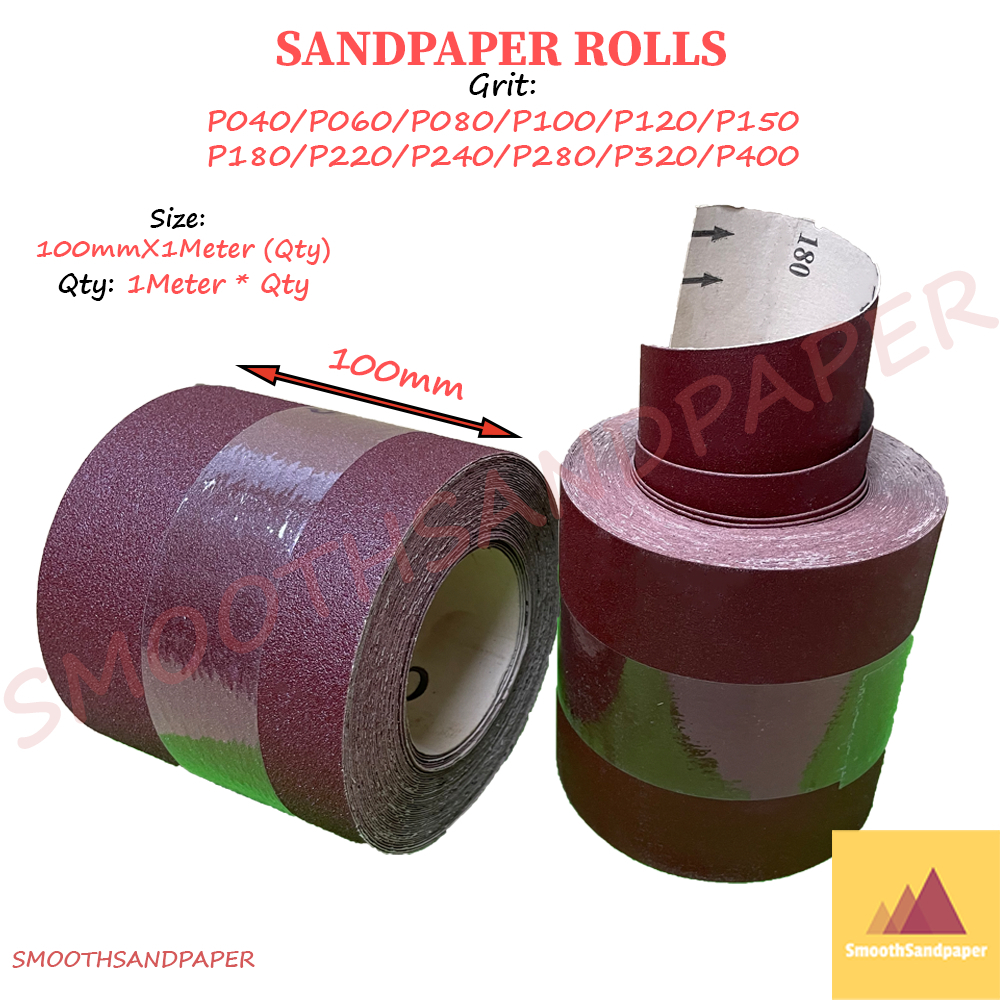 Sandpaper Roll 100mm x 1m Aluminium Oxide | Red Kertas Pasir P40-P400 | For Wood, Metal, Paint Sanding & Polishing 木工铁工砂