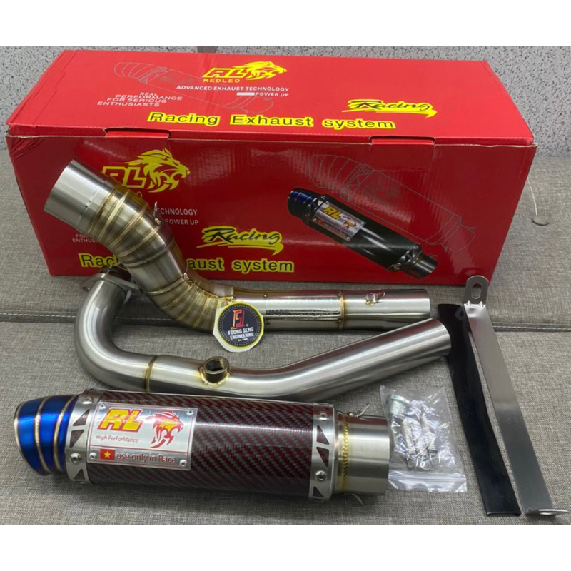 ORIGINAL RED LEO Y15 ZR RACING SHORT EXZOS EKZO EKZO EKZOS EXHAUST OPEN RED BLACK MUFFLER CARBON (READY STOCK)