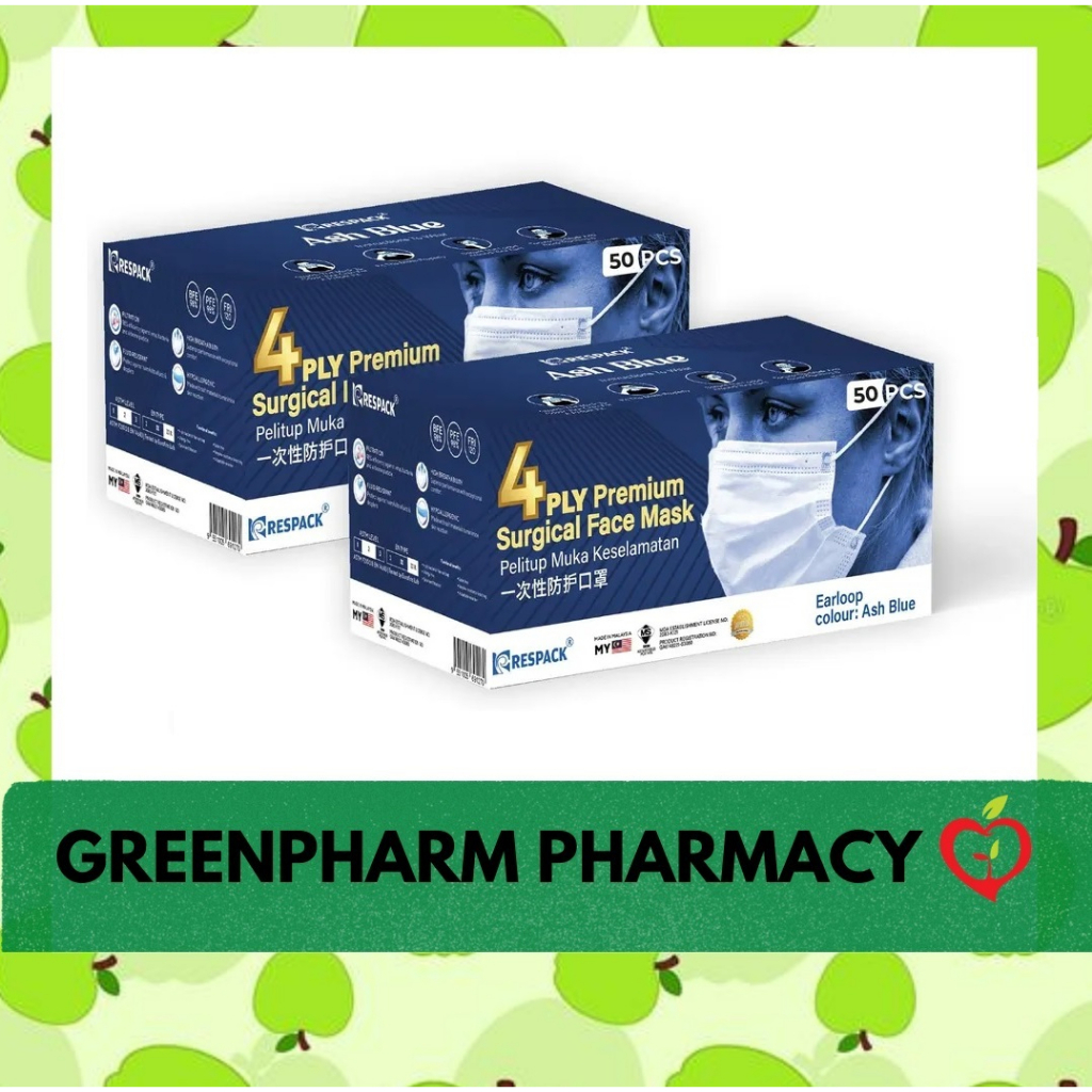 Respack 4Ply Premium Surgical Face Mask (Ash Blue) 50's Shopee Malaysia