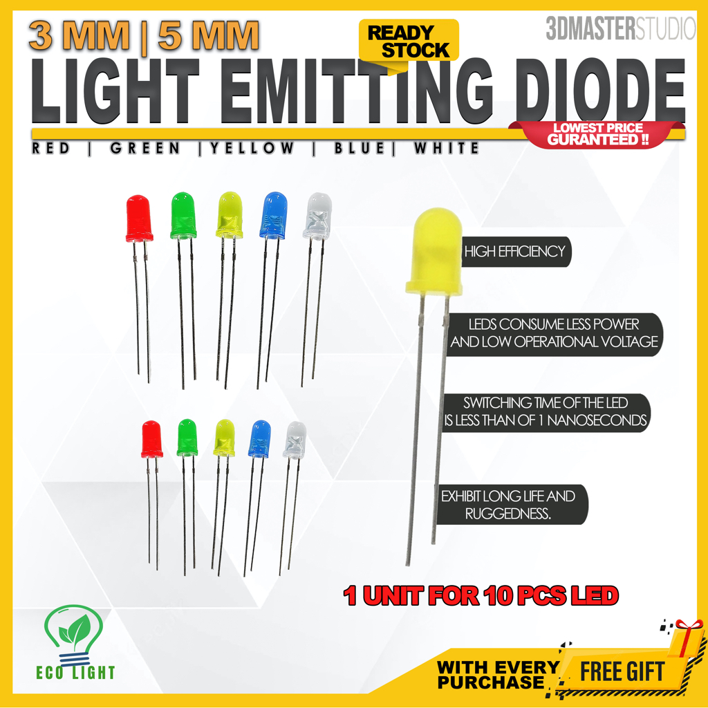 10PCS LEDs 3MM 5MM Light Emitting Diode Bulb DIY STEM RBT PROJECT ( RED ... image.