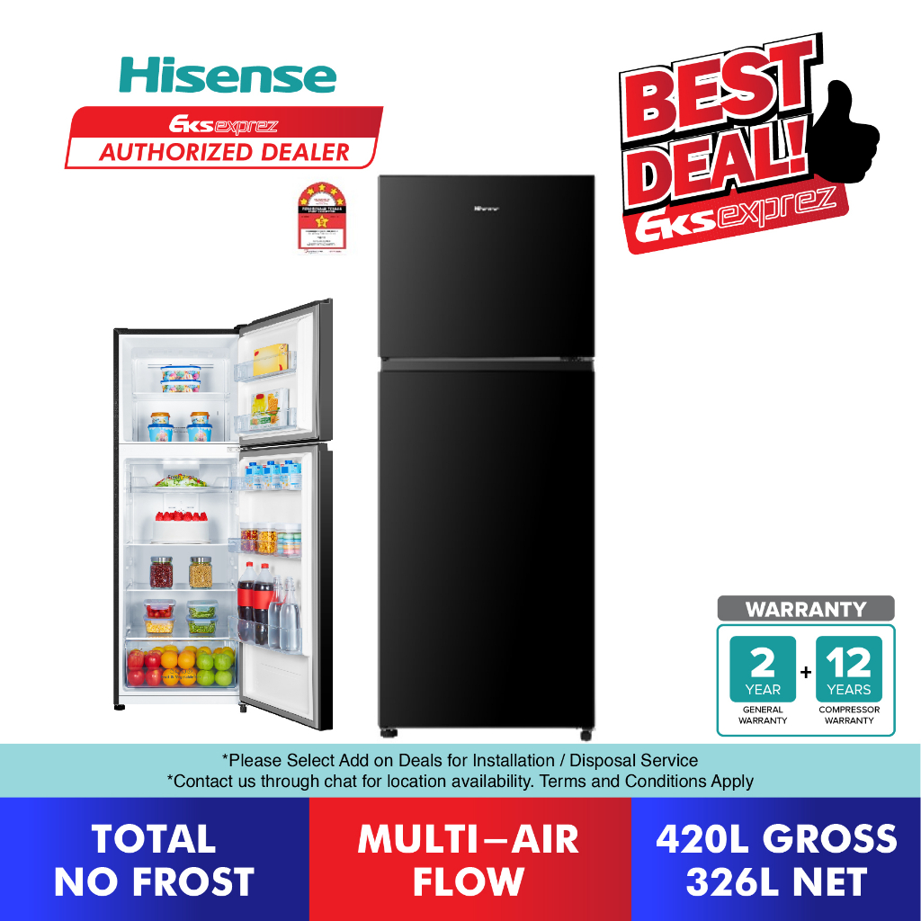 Hisense 2 Door Inverter (420L) RT439N4ABN Fridge with Top Mount Freezer