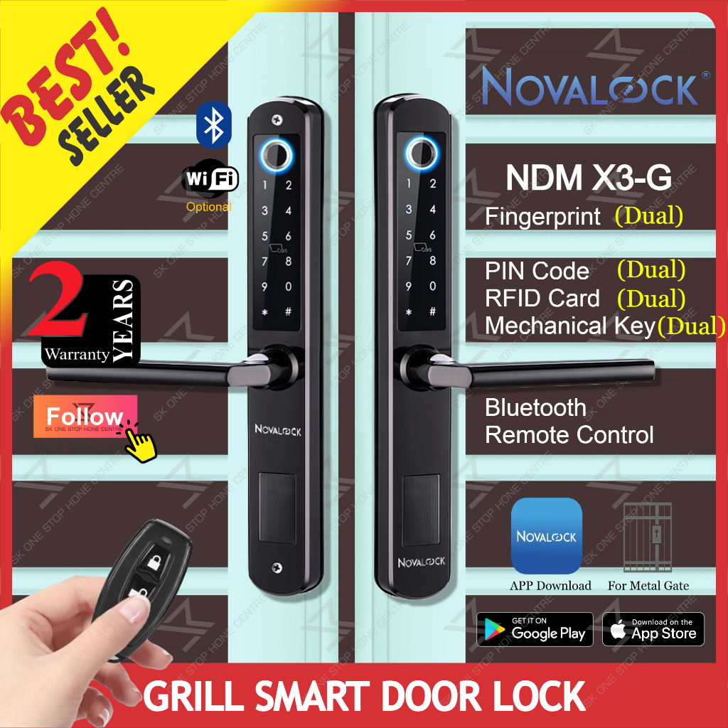 Novalock NDM x3G Smart Grill Door Lock with Remote Control (DUAL