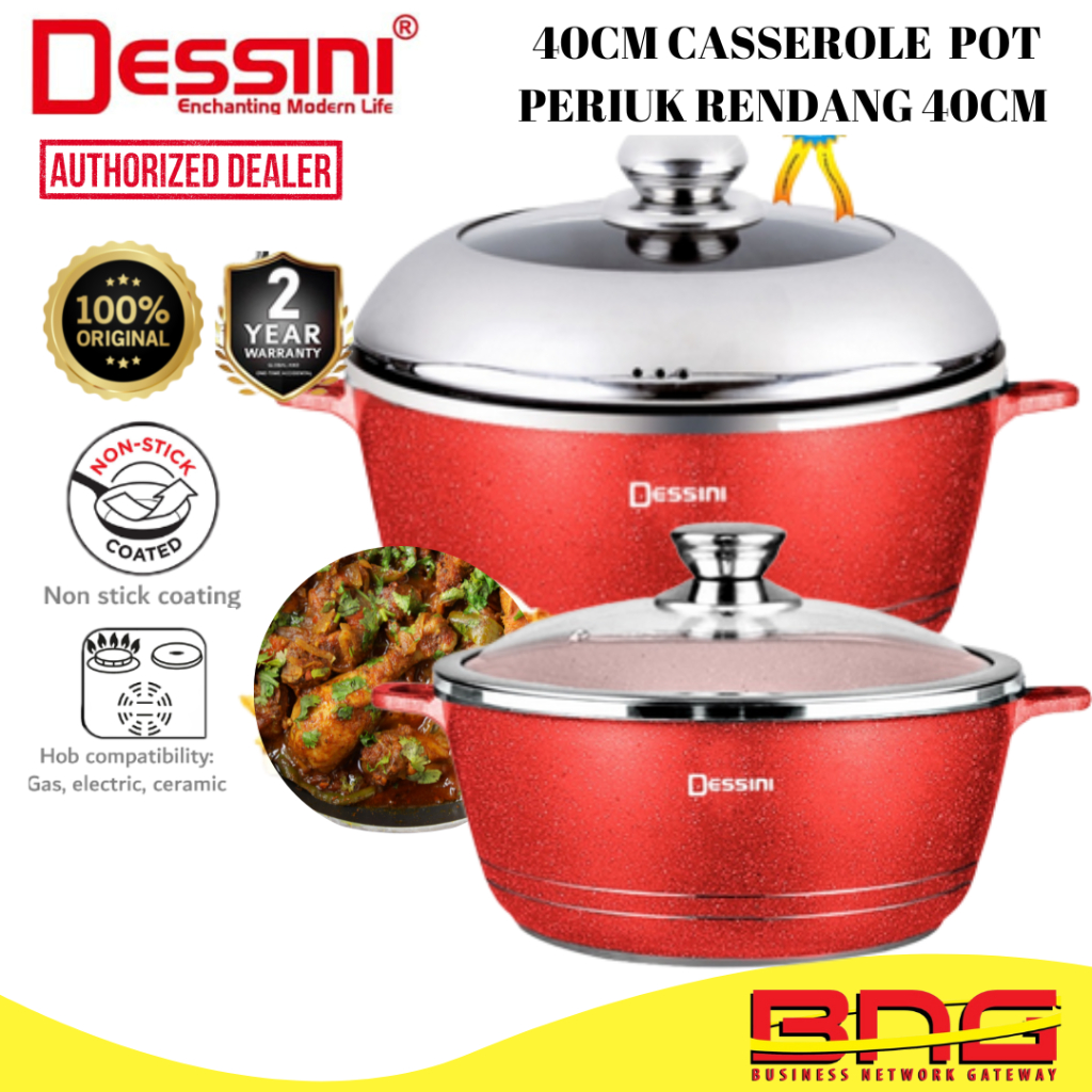 Dessini Periuk Rendang 44 & 40 cm Original Non Stick Granite Big Cooking Pot Cookware 40cm Semi Glass Lid pots Desini