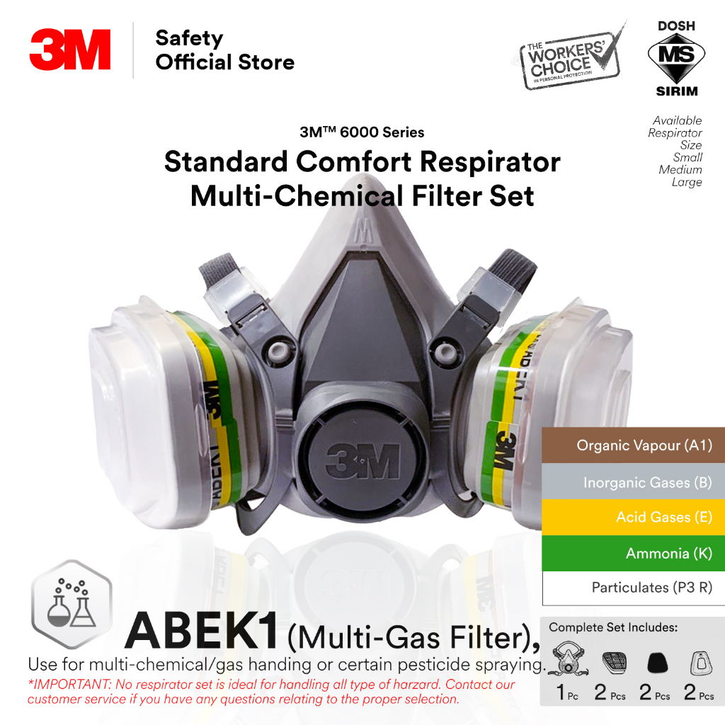 3M Standard Comfort Multi-Chemical/ Multi-Gas 6000 Series Respirator ...