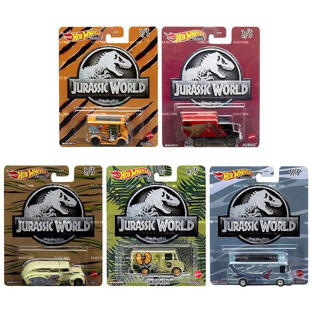 Hot Wheels Pop Culture Jurassic World Premium Card (Bread Box,Merc 1300 L,Dodge Airflow,Combat Medic,HW Tour Bus)