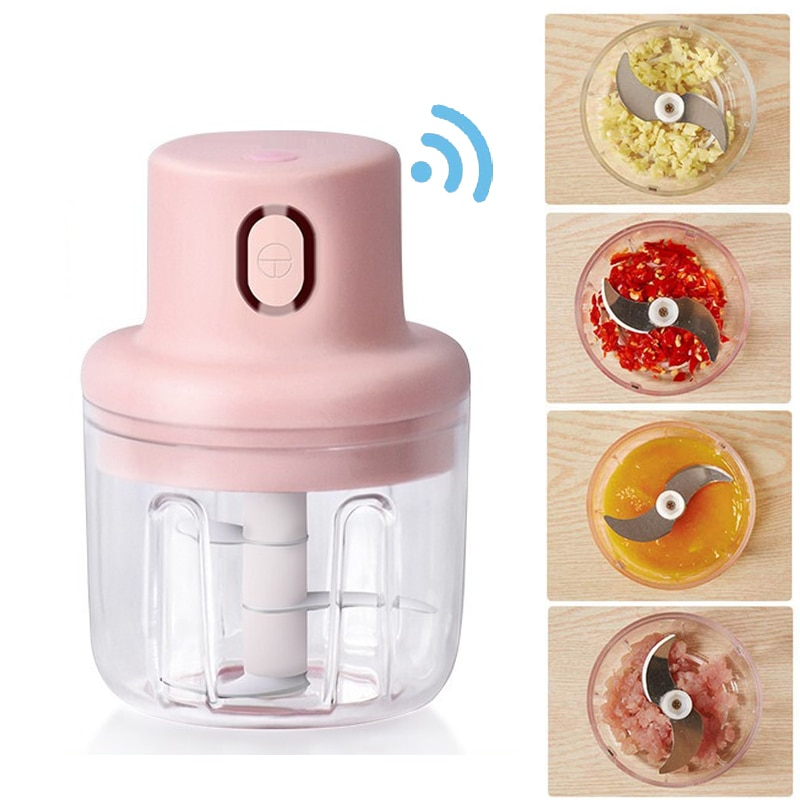 Electric Mini Food Chopper Portable Cordless Garlic Chopper Meat Mini Mesin Blender Elektrik Combo 100+250ml Household