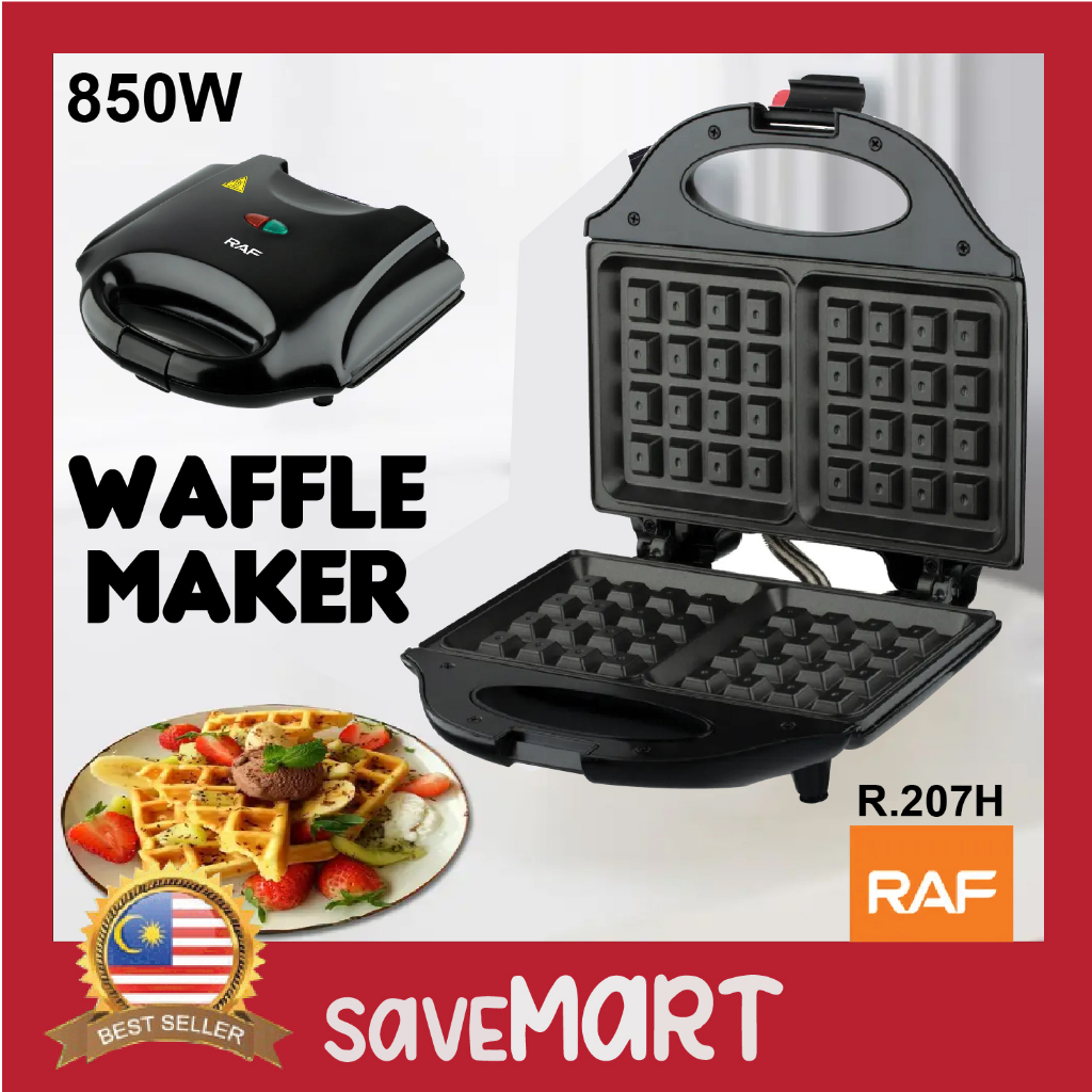 RAF Waffle Maker Panini Press 850W Non Stick Coated Double Side Breakfast Machine / Mesin Pembuat Wafer