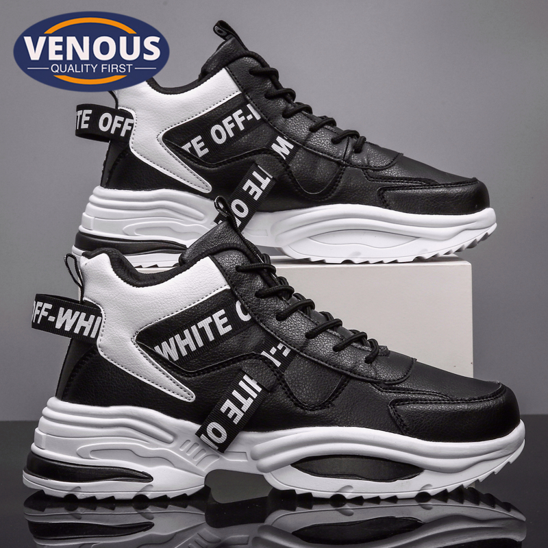 【Venous】2024 New Kasut Sukan Lelaki Korean Casual Shoes for Men Medium Cut Black Men Shoes Rubber Sneakers for Men