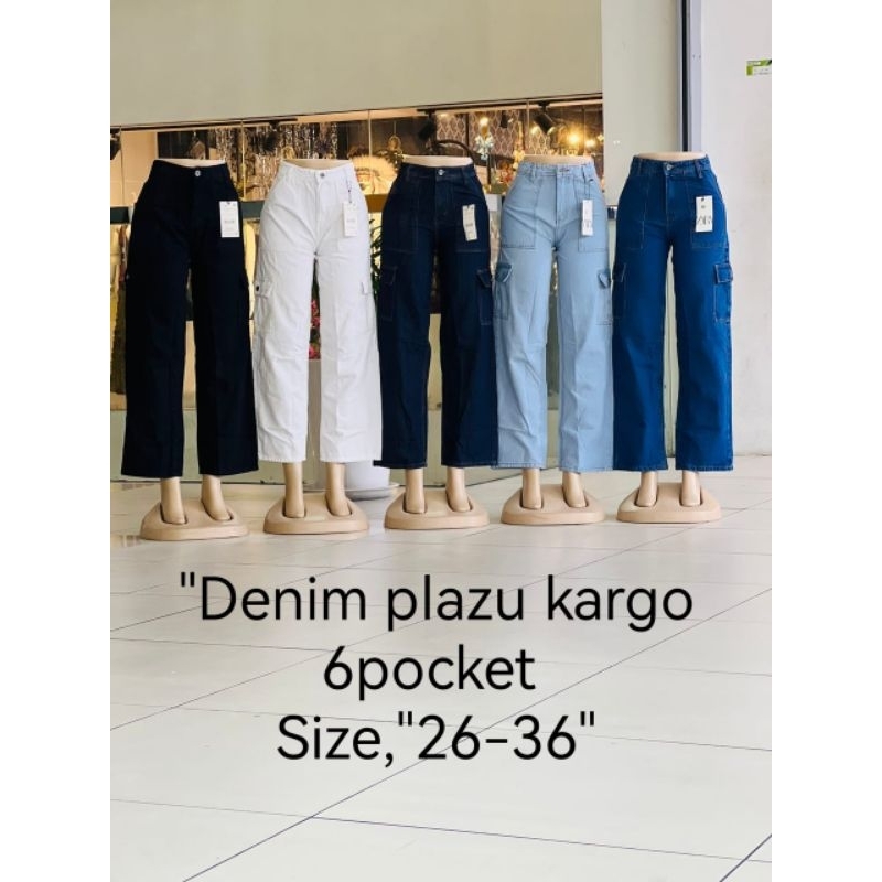 Denim Palazzo Cargo 6pocket Denim Jeans!! | Shopee Malaysia