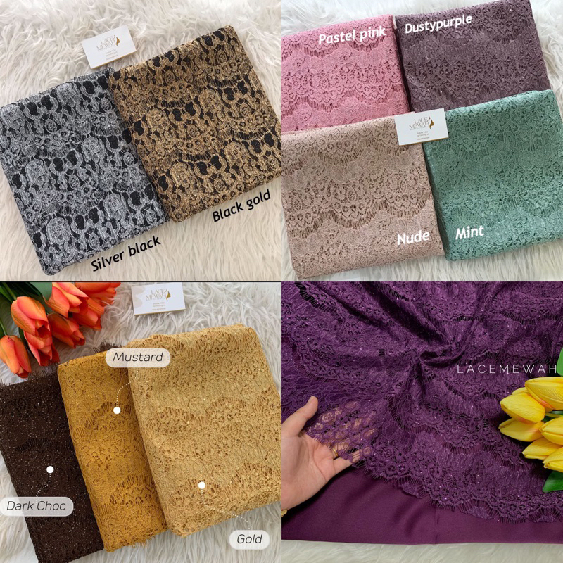 LACE EYELASH SIMPLE READYSTOK LACE BIDANG BESAR TAHAN LASAK SESUAI UNTUK BAJU KURUNG DRESS JUBAH SIMPLE & PAHANG