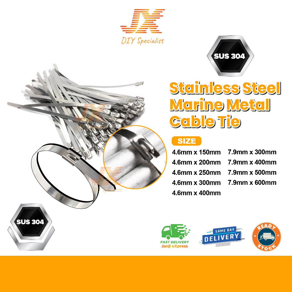 100Pcs MultiPurpose Locking Cable Metal Zip Ties Stainless Steel Cable