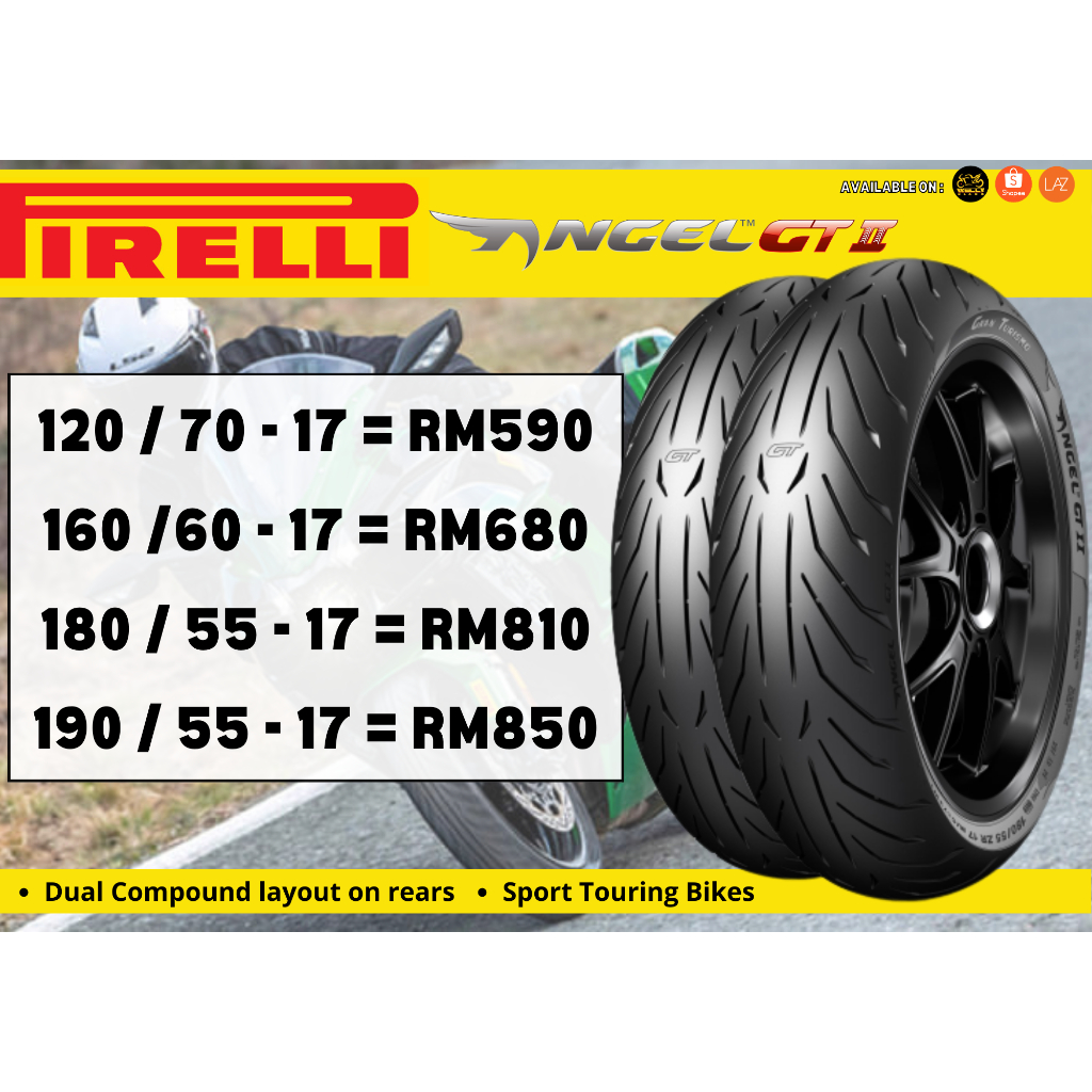 Tyre Tayar Pirelli Angel Gt 2 Ii Gtr1400 Zx14 Versys 1000 R10 Hayabusa Tracer 09 Mt09 Shopee Malaysia