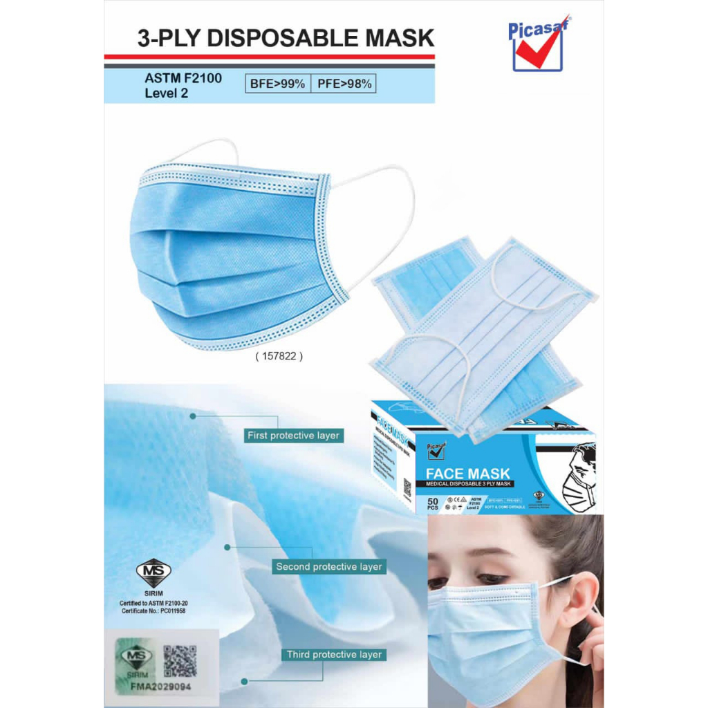Picasaf Medical Disposable Face Mask Sirim 3ply 50pcs Shopee Malaysia