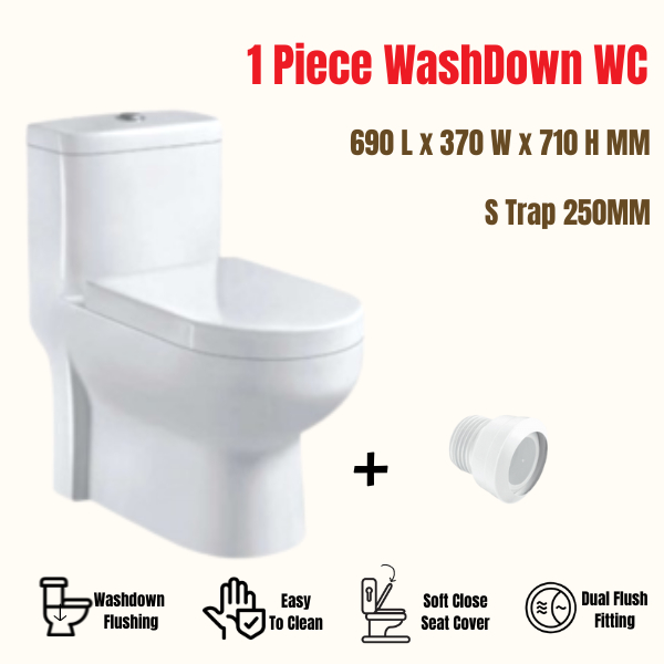 One Piece WC S-Trap 250mm Modern Design Water Closet Washdown ...