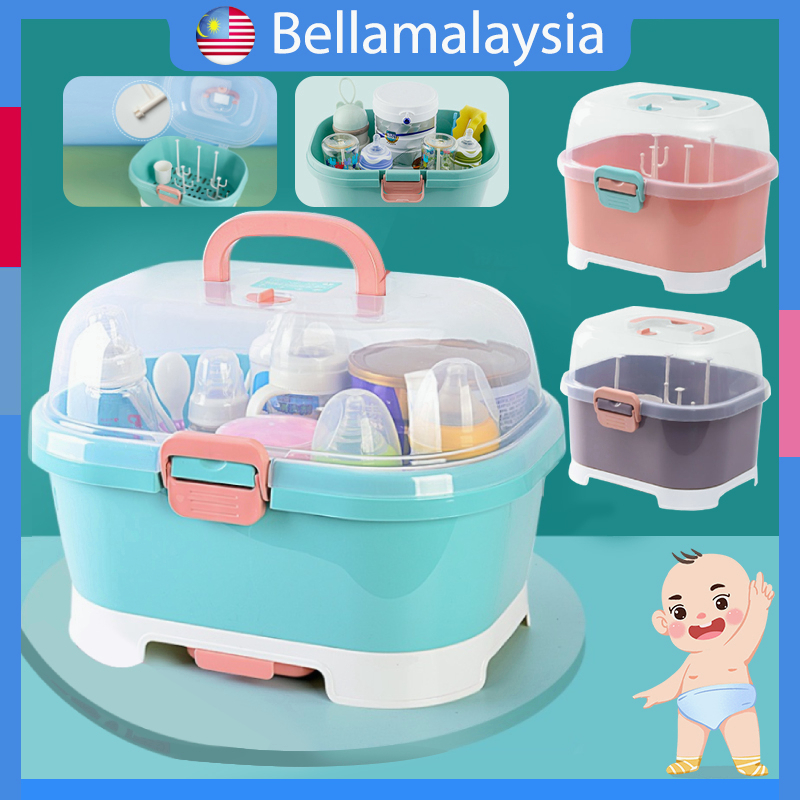 Bella Portable Baby Milk Bottle Storage Box drying Racks Rack With Lid